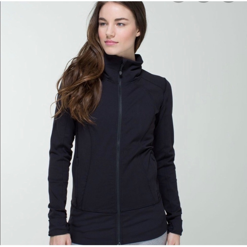 Lululemon Women's Size 8 Nice Asana Jacket Brushed Black Luon Yoga Full Zip